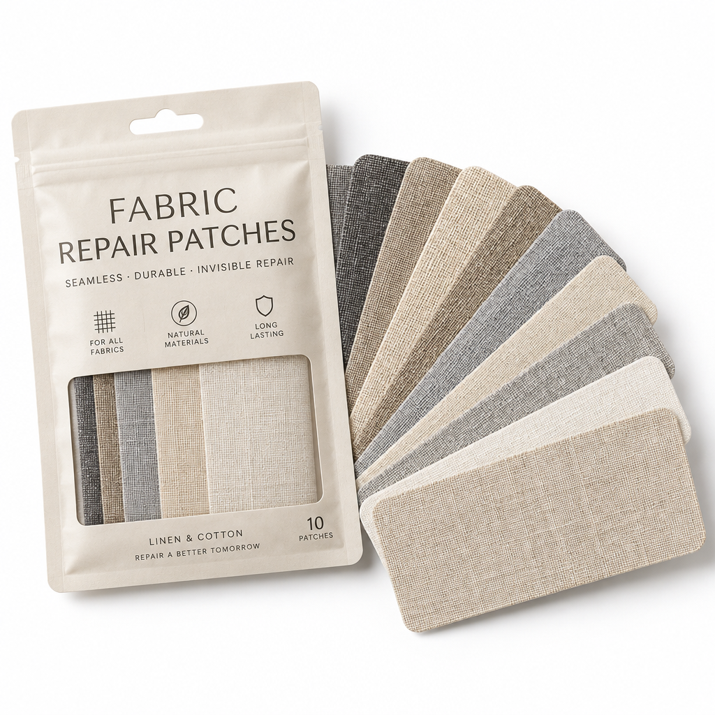 Self-Adhesive Fabric Repair Patches | 10-Pack, No-Sew, Linen & Cotton Blend, Peel-and-Stick