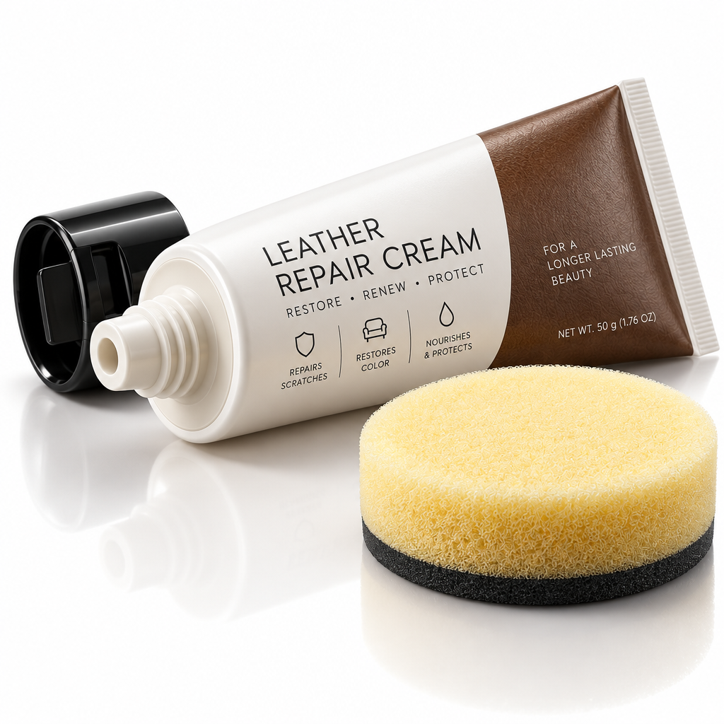 Leather Scratch & Color Repair Cream | 50g with Sponge Applicator, Restores Shine, Covers Scratches