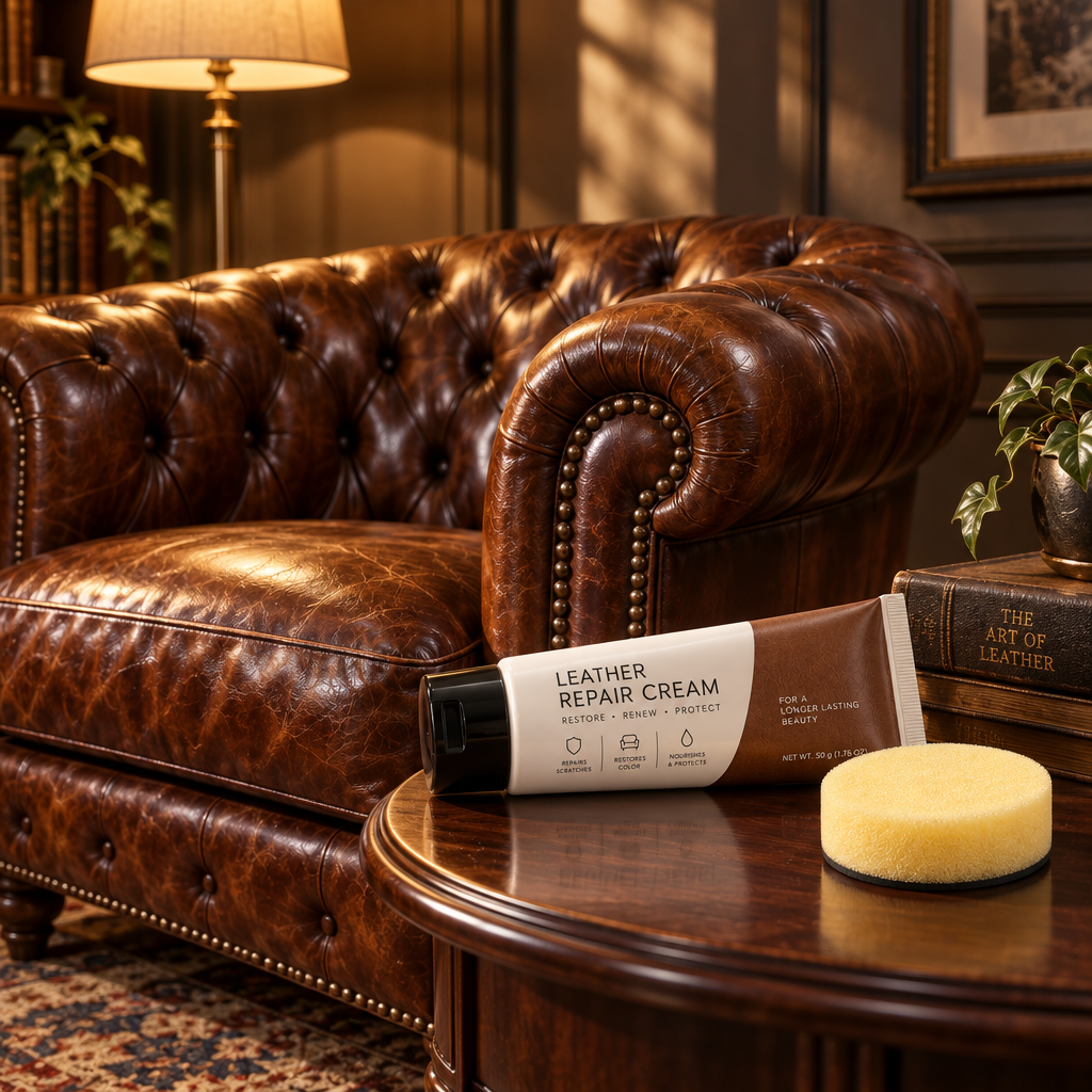 Leather Scratch & Color Repair Cream | 50g with Sponge Applicator, Restores Shine, Covers Scratches