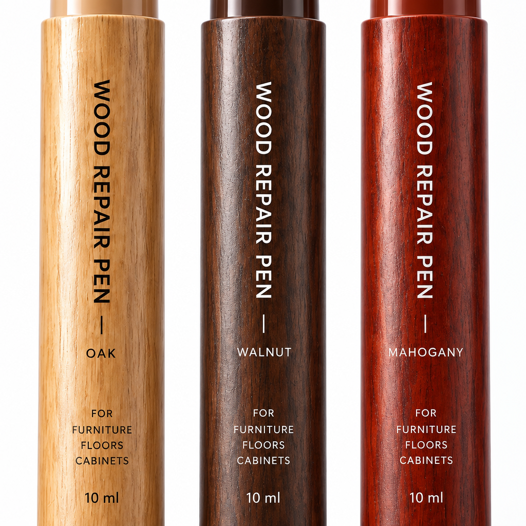 Wood Furniture Touch-Up Pen Set | 3-Color Oak Walnut Mahogany, Precision Brush Tip, Scratch & Chip Repair