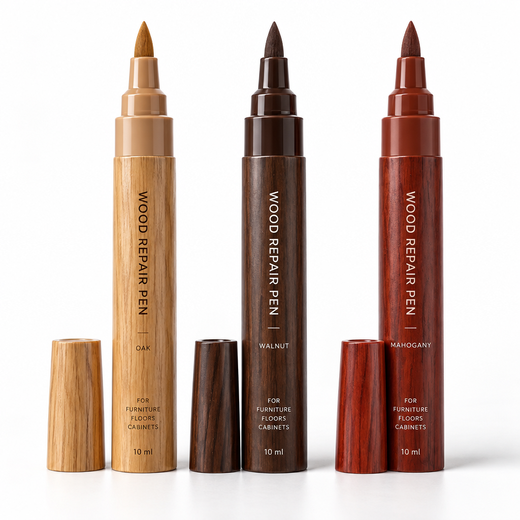Wood Furniture Touch-Up Pen Set | 3-Color Oak Walnut Mahogany, Precision Brush Tip, Scratch & Chip Repair