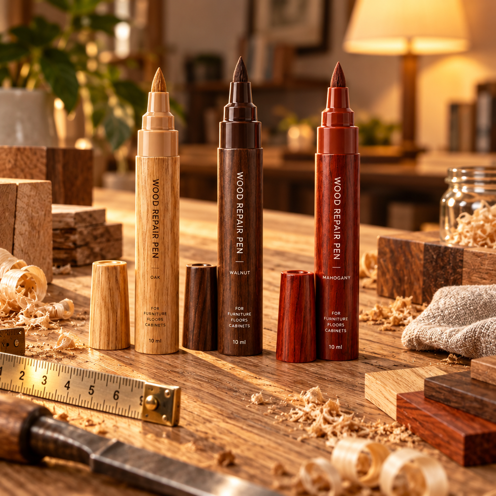 Wood Furniture Touch-Up Pen Set | 3-Color Oak Walnut Mahogany, Precision Brush Tip, Scratch & Chip Repair