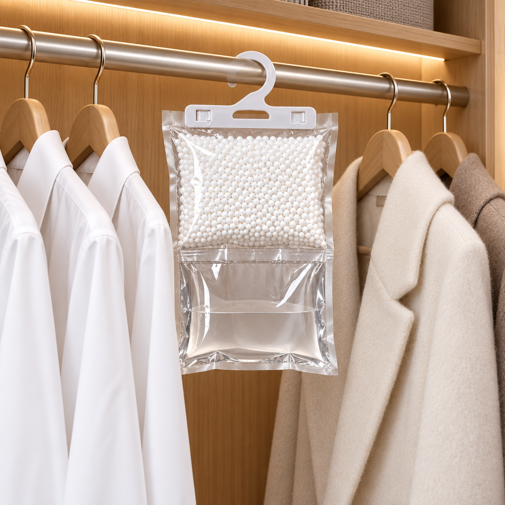 Hanging Closet Dehumidifier Bags | Visible Moisture Collection, Leak-Proof, Calcium Chloride Beads