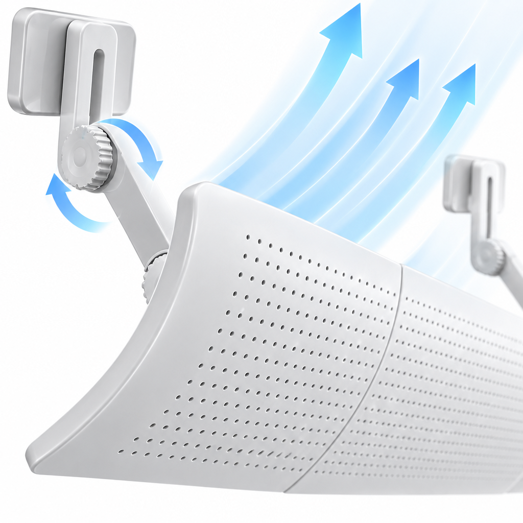 Adjustable AC Air Deflector | Anti-Direct-Blow, Perforated Panel, No-Drill Hook-On, Universal Wall-Mounted AC Fit