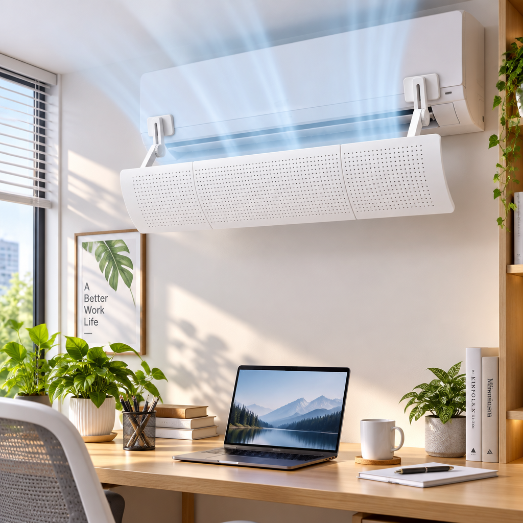 Adjustable AC Air Deflector | Anti-Direct-Blow, Perforated Panel, No-Drill Hook-On, Universal Wall-Mounted AC Fit
