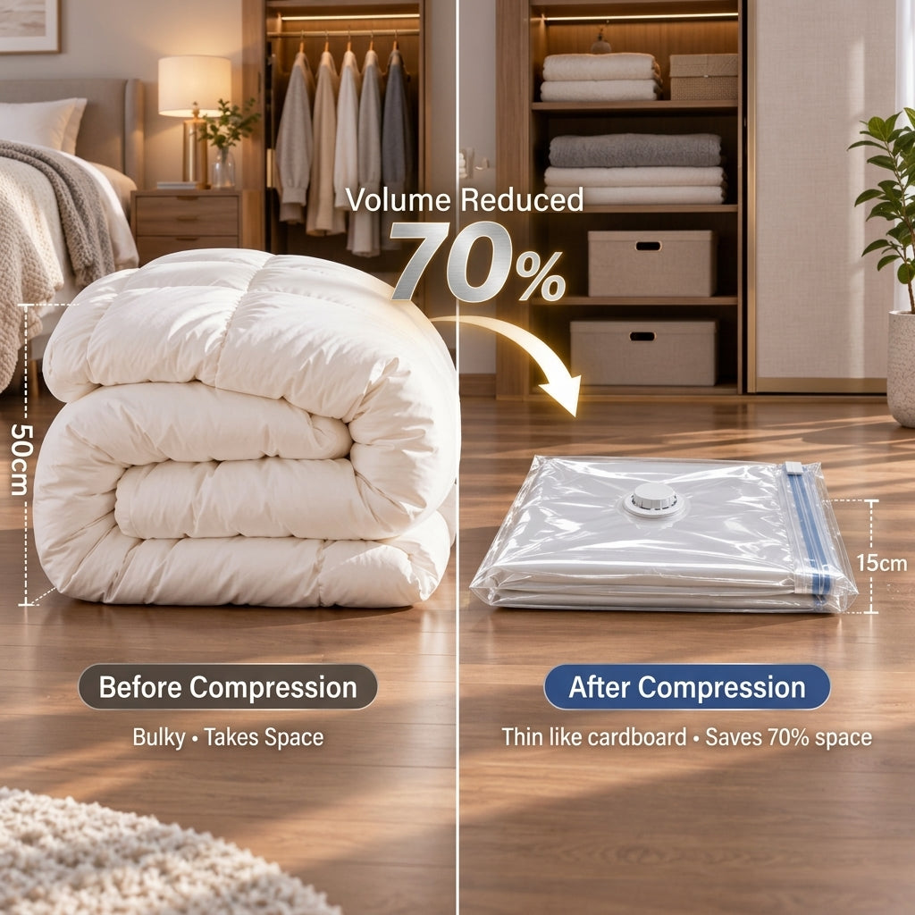 Vacuum Storage Bags | 70% Space Saving, Double-Zip Airtight Seal, Comforter & Blanket Compression